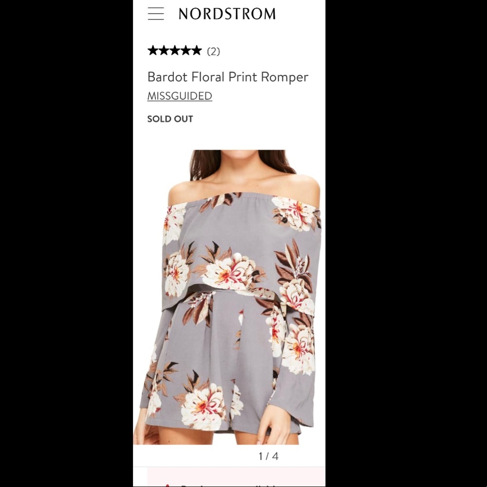 Misguided Bardot Floral Print Romper - Sz 2